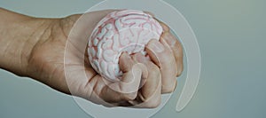 squeezing a fake brain, web banner format