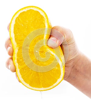 Squeezing orange isolated on a white background