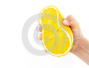 Squeezing orange isolated on a white background