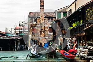 Squero di San Trovaso, old and historic boatyard for gondolas in Venice, Italy, Europe