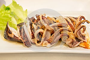 Squid grill on white dish