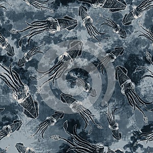 Squid pattern seamless. calamary background. Artistic illustration