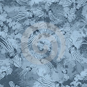 Squid pattern seamless. calamary background. Artistic illustration