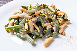 Squid salad with beans on a plate
