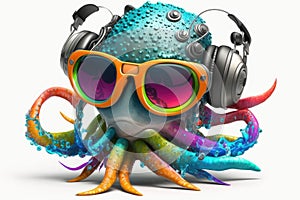 Squid Smilecore Medium Full Shot Punk Colorful. Generative AI