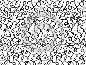 Squiggle lines seamless pattern. Pen freehand doodles, black strokes on white background. Tileable abstract vector photo