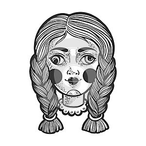 Squint cockeyed doll sketch vector illustration photo