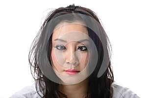 Squint eyed crazy asian woman photo