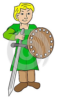 Squire with sword and shield