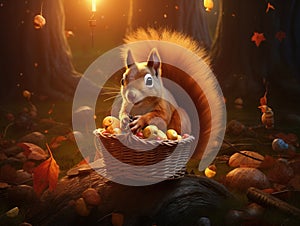 The squirrel and acorns Cartoon  Made With Generative AI illustration