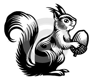 Squirrel Animal Woodcut Vintage Style Icon Mascot