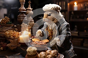 a squirrel baking cookies in the kitchen