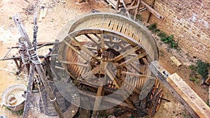 Squirrel cage on the construction site medieval building site of a castle in GuÃ©delon