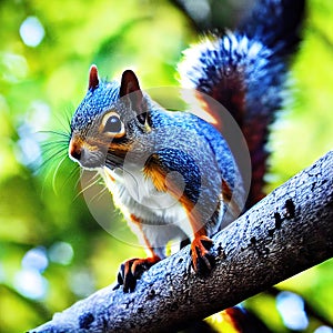a squirrel detailed illustration on a brench, ai generated image