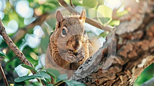 A squirrel nibbling in a tree
