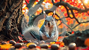 Adorable Grey Squirrel in Autumnal Setting