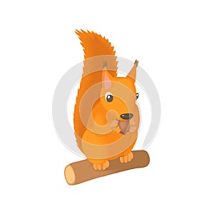 Squirrel gnaws a nut icon, cartoon style photo