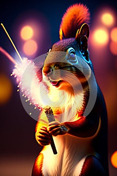 A squirrel holding a sparkler- Ai Generated.