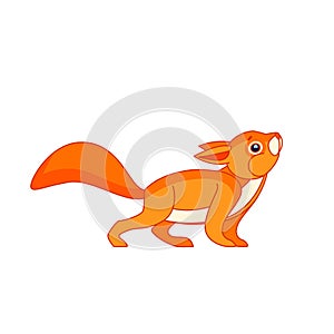 The squirrel looks up. Cartoon character of a dangerous mammal animal. A wild forest creature with dark fur. Side view