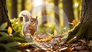 Squirrel in a Lush Forest Light