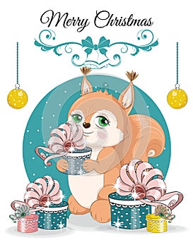 Squirrel  merry Christmas card