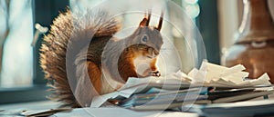 The squirrel meticulously sorting through paperwork