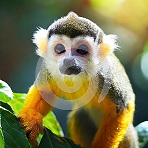 Squirrel monkey sitting in nature, ia generated