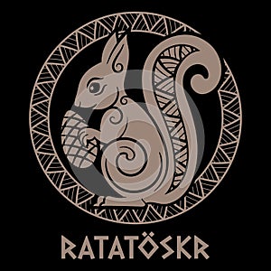 Squirrel named Ratatoskr, illustration from ancient Norse mythology