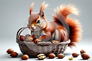 squirrel with nuts in a basket