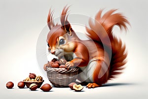 squirrel with nuts in a basket photo