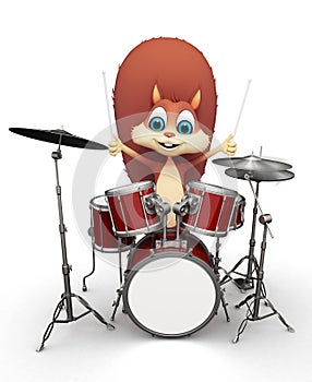 Squirrel playing drums