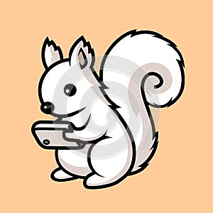 A squirrel playing a gadget