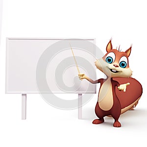 Squirrel is pointing with stick on sign
