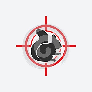 Squirrel silhouette. Animal pest icon red target