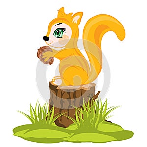 Squirrel sits on hemp