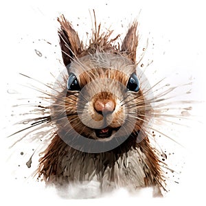 Squirrel with surprised expression, watercolor illustration on white background