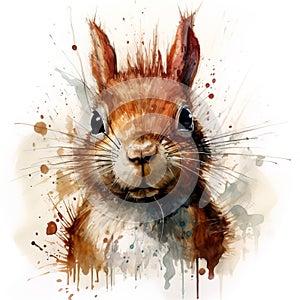 Squirrel with surprised expression, watercolor illustration on white background