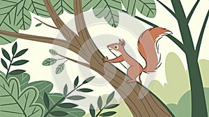 Squirrel on tree branch, wildlife in nature, forest animal vector design Generative AI photo