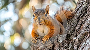 A squirrel on a tree trunk