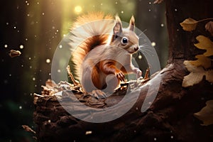 Squirrel on Tree Trunk in Woods