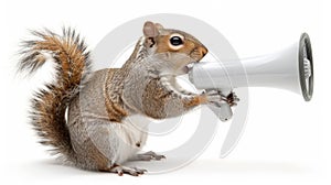 Squirrel using a megaphone to make an announcement, optimizing search result relevance photo