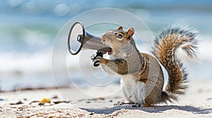 Squirrel using a megaphone to make an important announcement for effective communication