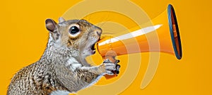 Squirrel using a megaphone to make a loud and clear announcement for improved communication