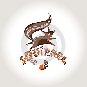 Squirrel. Vector template jumping squirrel and nutlet.