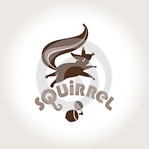 Squirrel. Vector template jumping squirrel and nutlet.