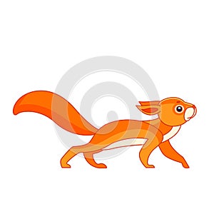 Squirrel watches curiously from above. Cartoon character of an rodent mammal animal. A wild forest creature with orange