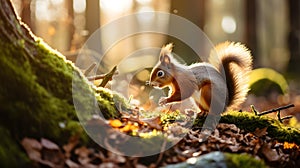 Close up of a Squirrel in a Forest. Blurred Natural Background