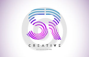 SR Lines Warp Logo Design. Letter Icon Made with Purple Circular