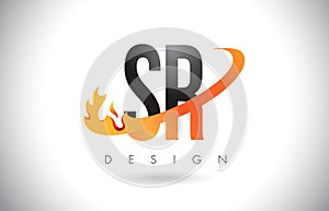 SR S R Letter Logo with Fire Flames Design and Orange Swoosh.