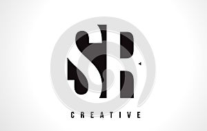 SR S R White Letter Logo Design with Black Square.